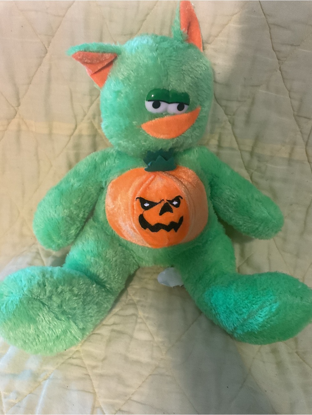 Kellytoy Green Plush Halloween Cat in a Pumpkin Suit Stuffed Toy - Kids Toy